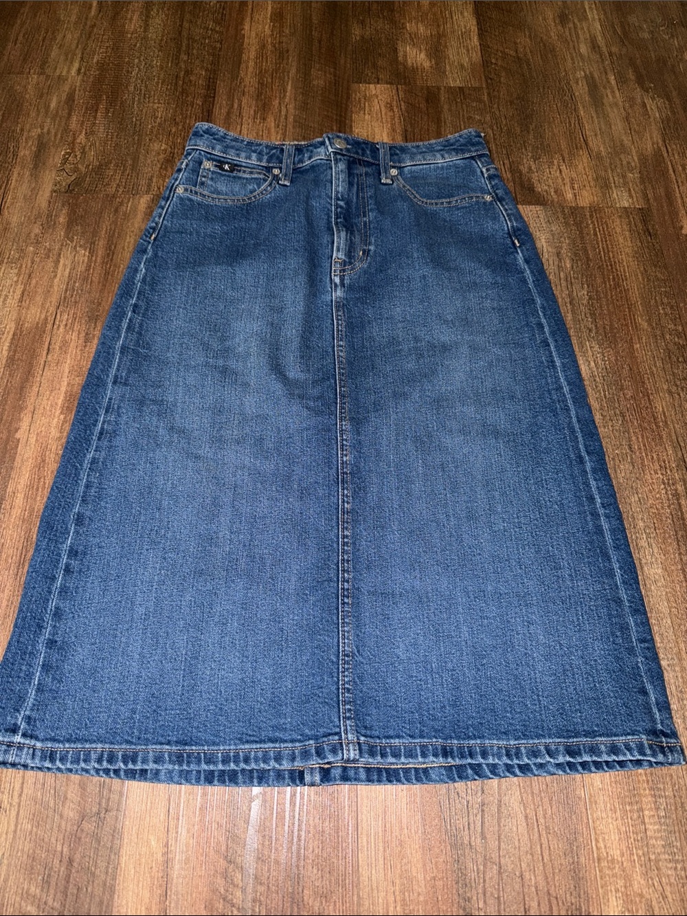 Calvin Klein Denim Midi Skirt Womens Blue Jean size 26 EUC